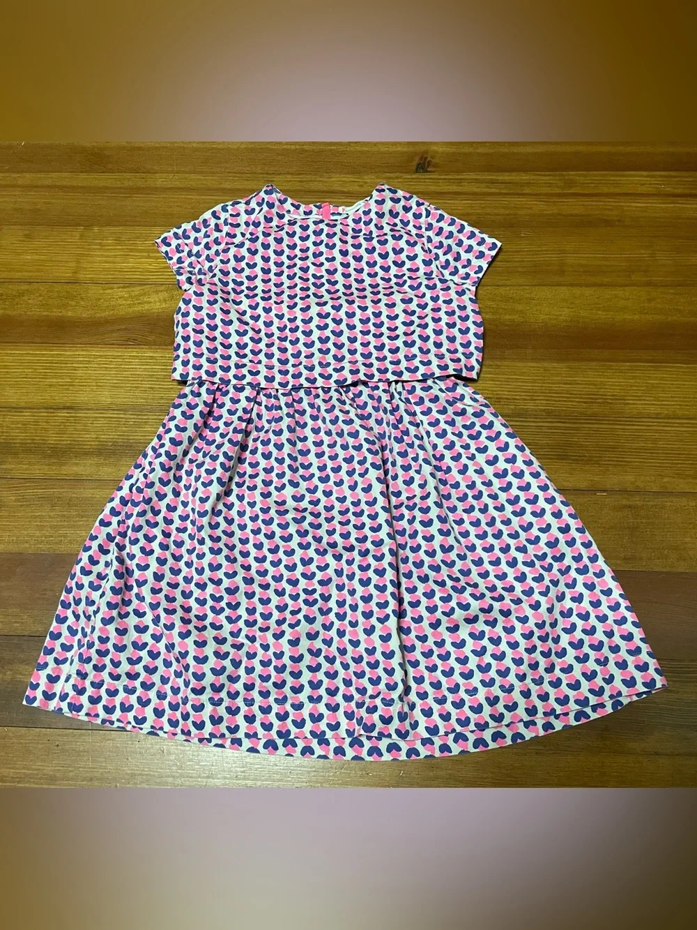 J Crew Crewcuts Pink & Blue Heart Print Casual Dress Size 8